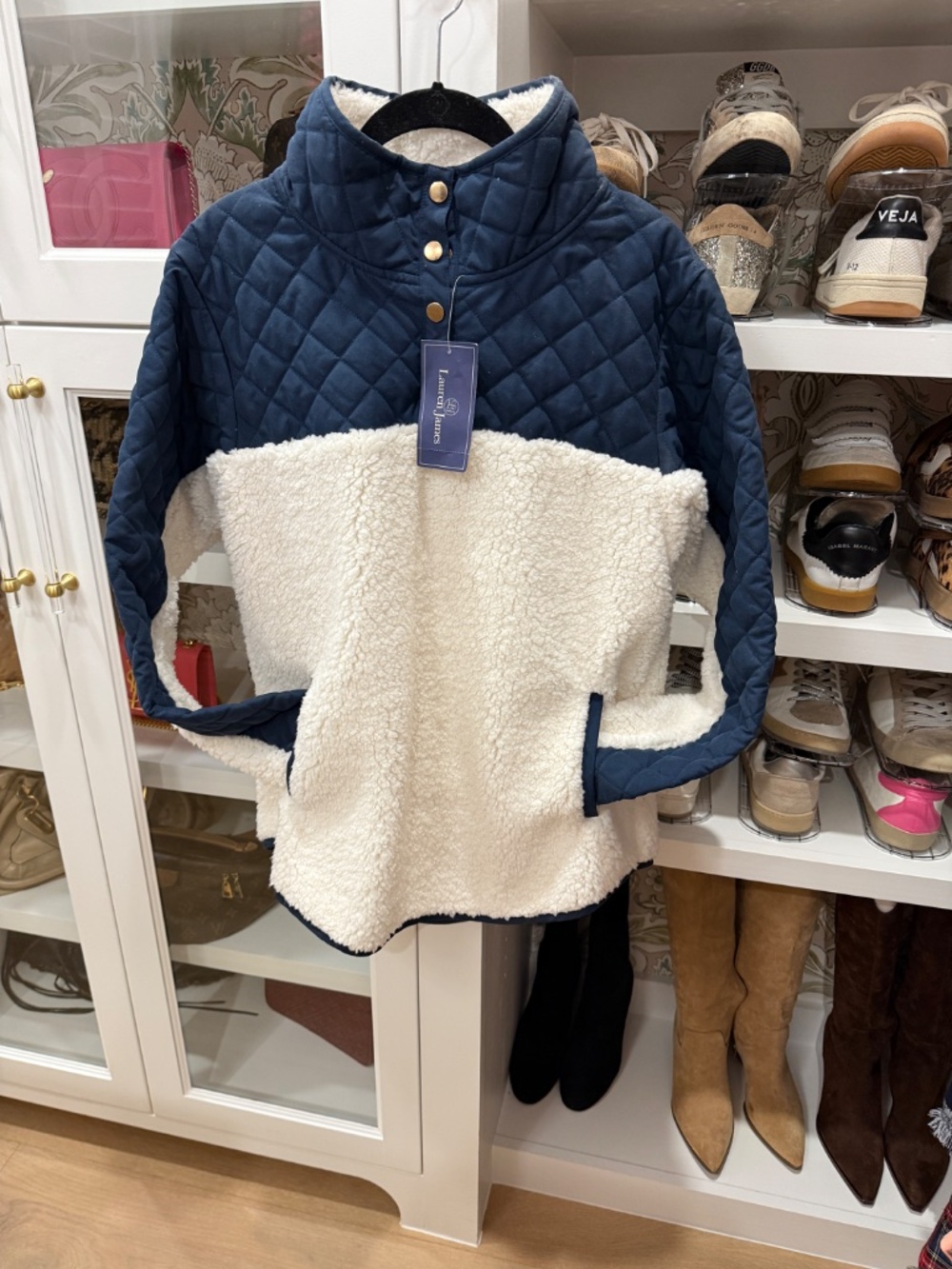 NWT Lauren James Logan Quilted Pullover in Sailor Navy - Picture 5 of 9